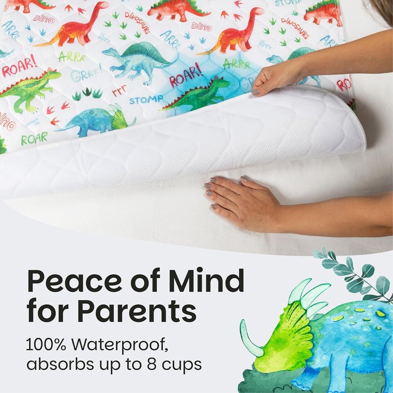 Lynmark ® Potty Training Mattress Protector Pee Pads for Kids - Waterproof Toddler Bed Wetting Mat for Toilet Training - Non-Slip Washable Bedwetting Topper Absorbs Up to 2000ml - 35" x 33", Dinosaur - Image 3